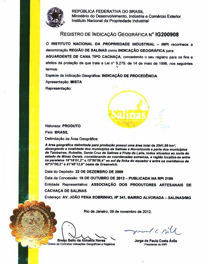 Indicação de Procedência BLOG CACHAÇAS DE SALINAS